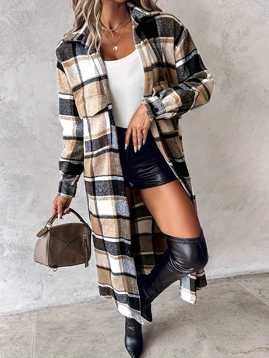 🌟 Plaid Button-Up Long Sleeve Longline Outerwear 🌟