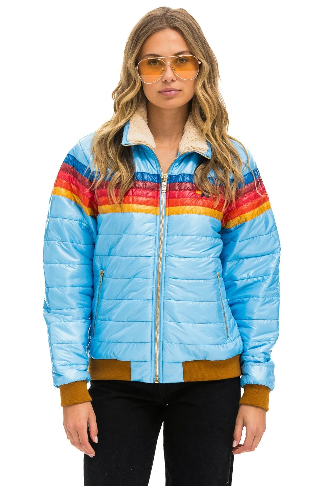 5 STRIPE RAINBOW SLEEVE JACKET -  SKY GLOSSY