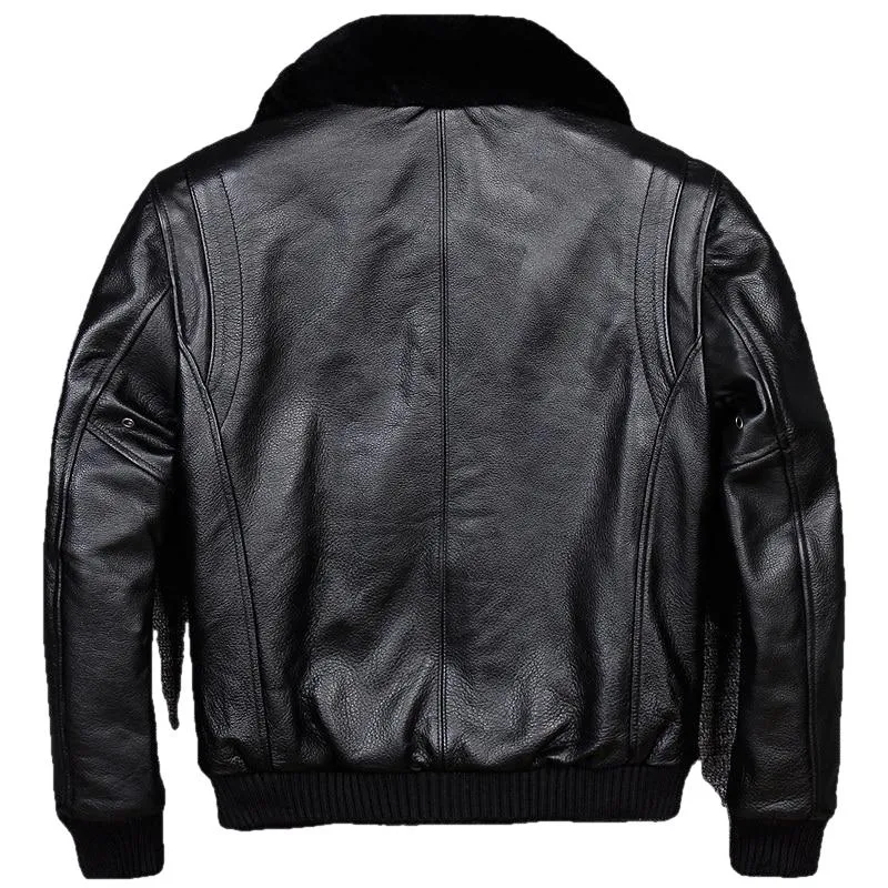 A2 USAF Pilot Leather Flight Jacket with Faux Fur Collar