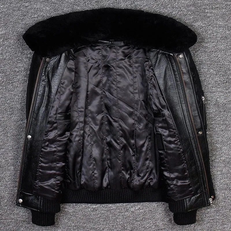 A2 USAF Pilot Leather Flight Jacket with Faux Fur Collar