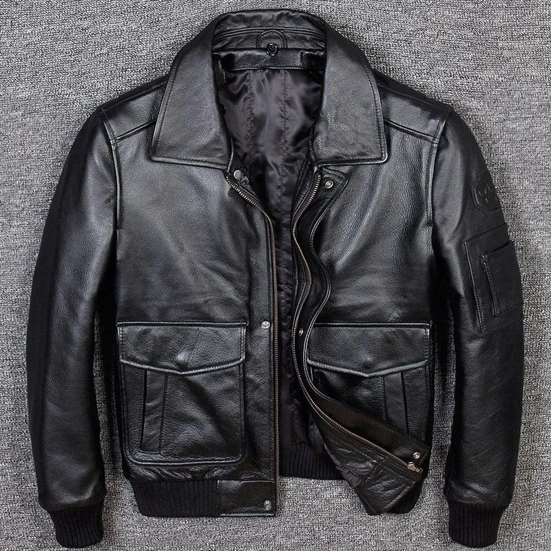 A2 USAF Pilot Leather Flight Jacket with Faux Fur Collar