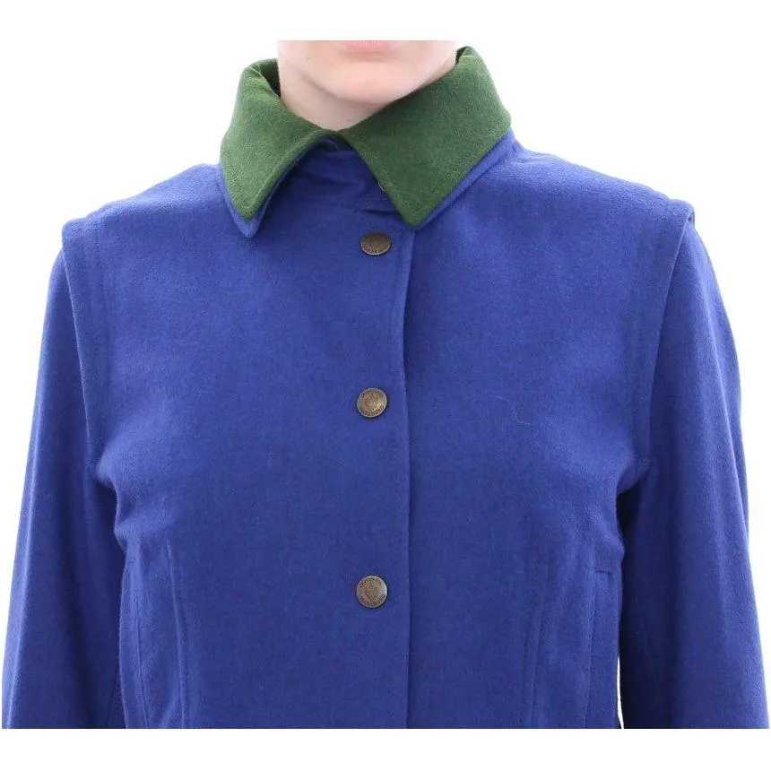 Andrea Incontri Elegant Blue Wool Jacket with Removable Collar