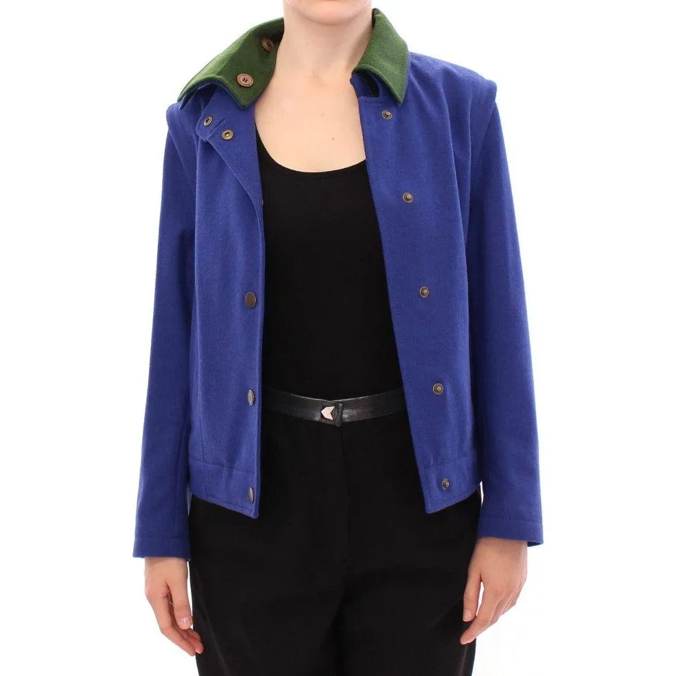 Andrea Incontri Elegant Blue Wool Jacket with Removable Collar