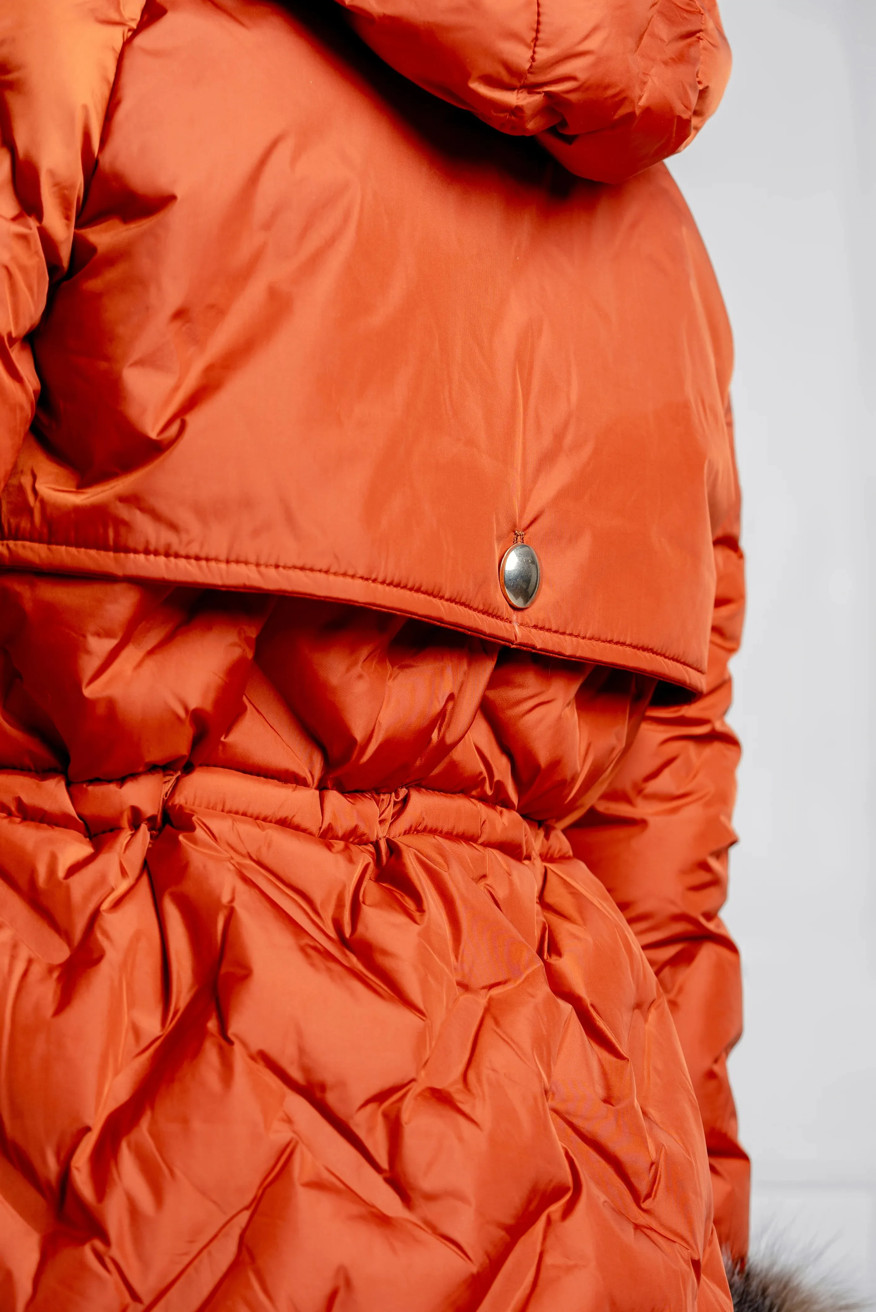 Arctic Glow: Luxe Orange Fox Fur-Trimmed Winter Jacket