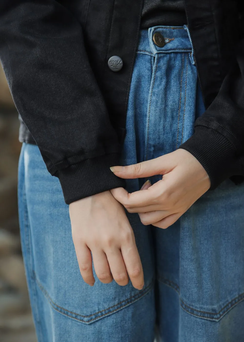 Black Button Down Jacket-Her