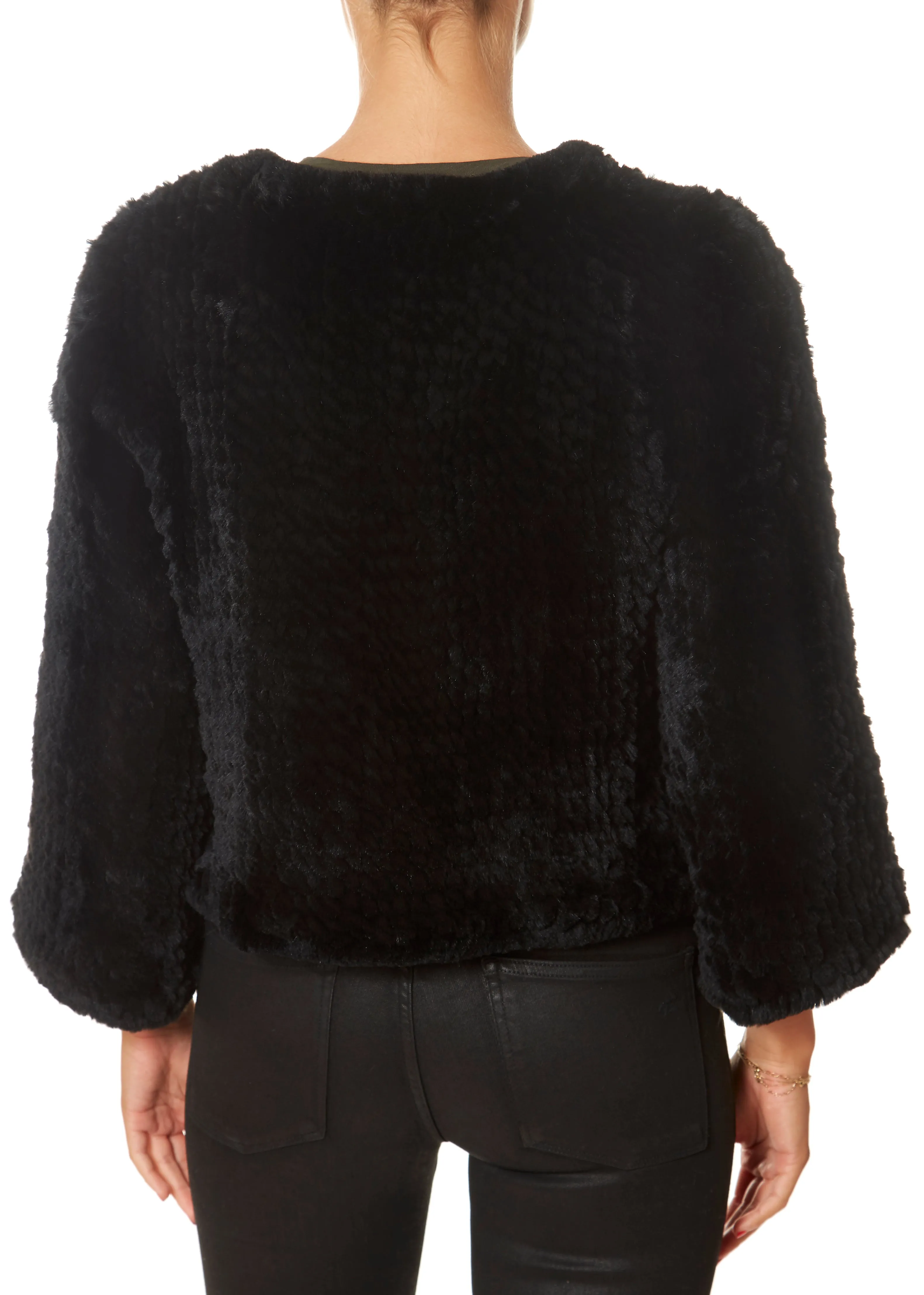 Black Fluted Arm Knitted Rabbit Jacket