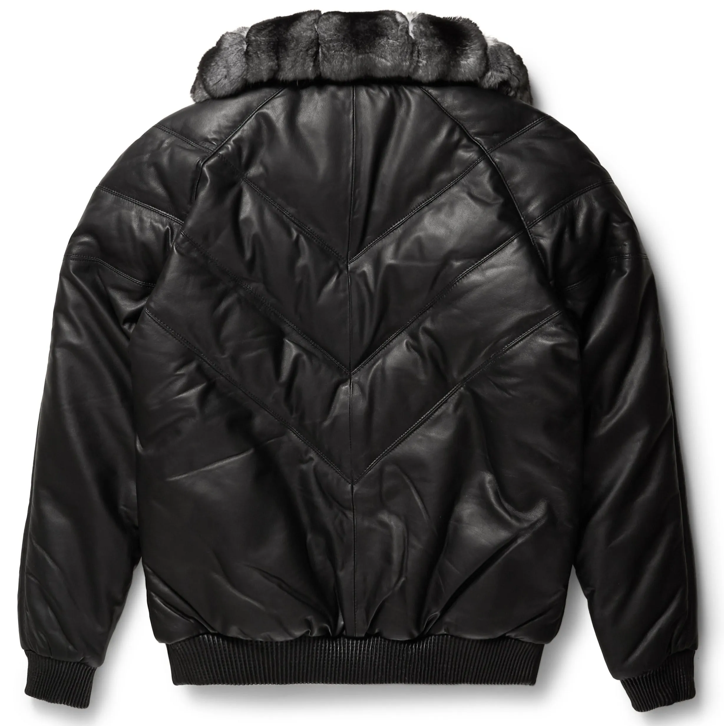 Black Leather V-Bomber Jacket