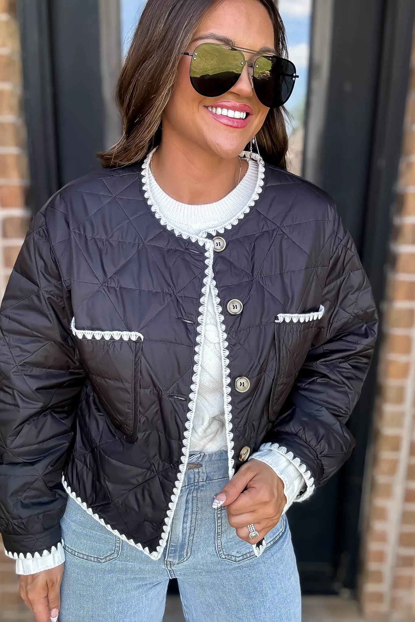 Black Long Sleeve Quilted Jacket