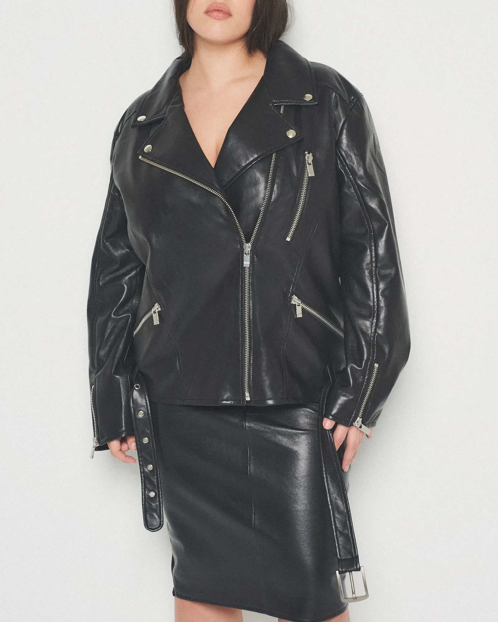 Brando Recycled Leather  Boyfriend Jacket | Black