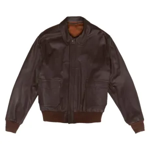 Brown Leather Bomber Jacket