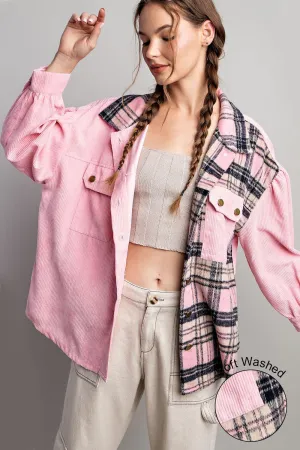 Bubble pinksoft washed corduroy button down jacket