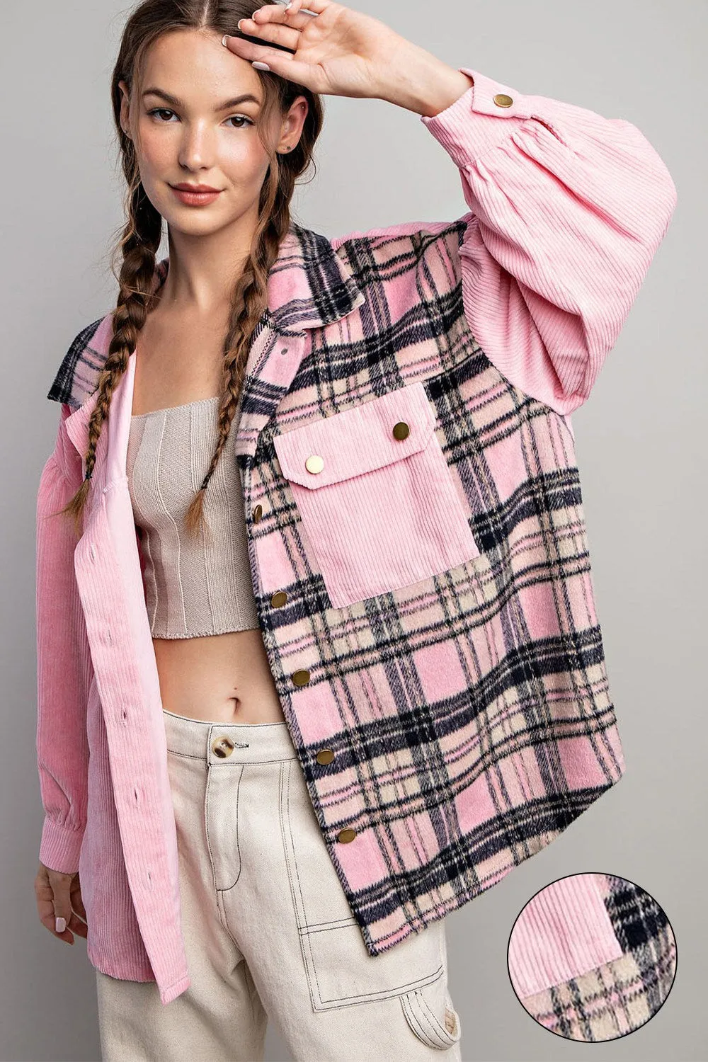 Bubble pinksoft washed corduroy button down jacket