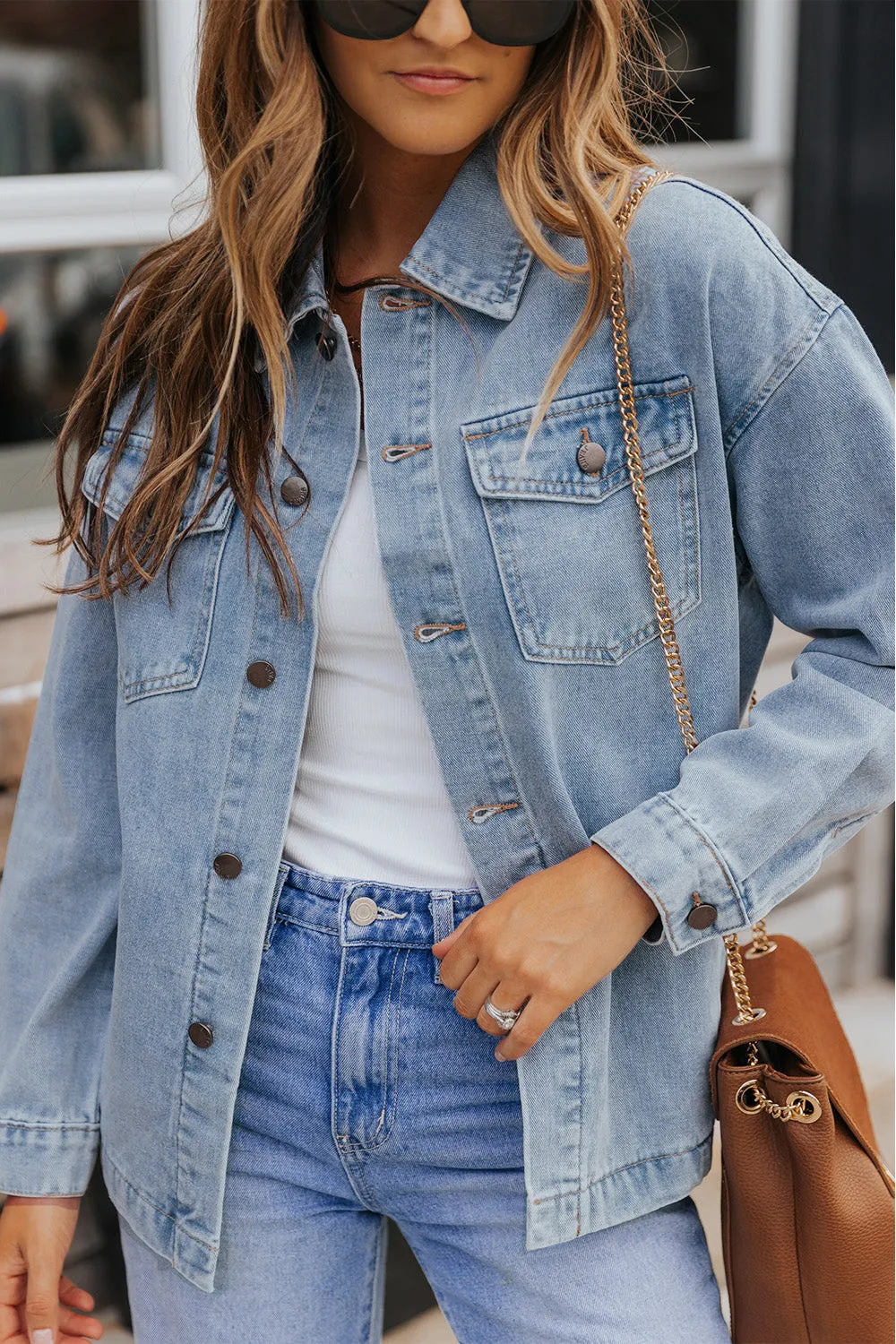 Button Down Collared Denim Jacket