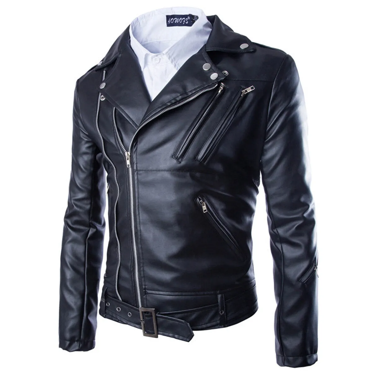 Cloudstyle Men Motorcycle Jacket Biker Windproof Leather Jacket Black Male