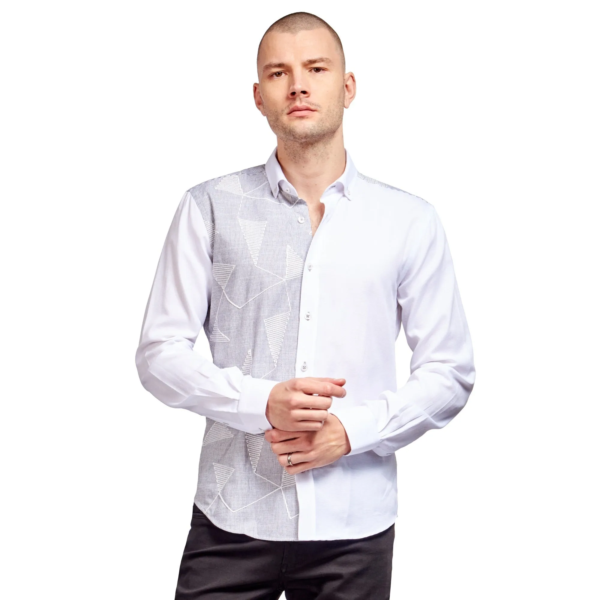 Contact Embroidered Button Down Shirt - White