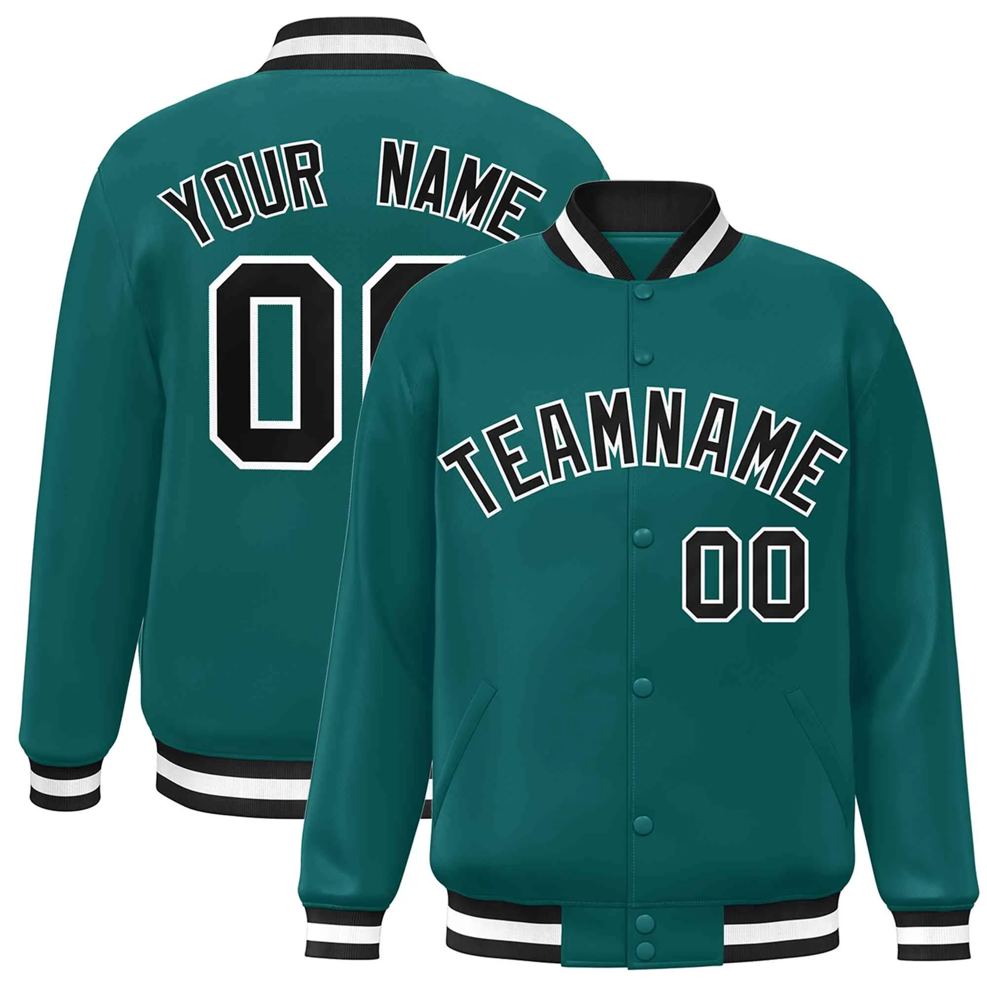 Custom Aqua Black-White Classic Style Varsity Full-Snap Letterman Jacket