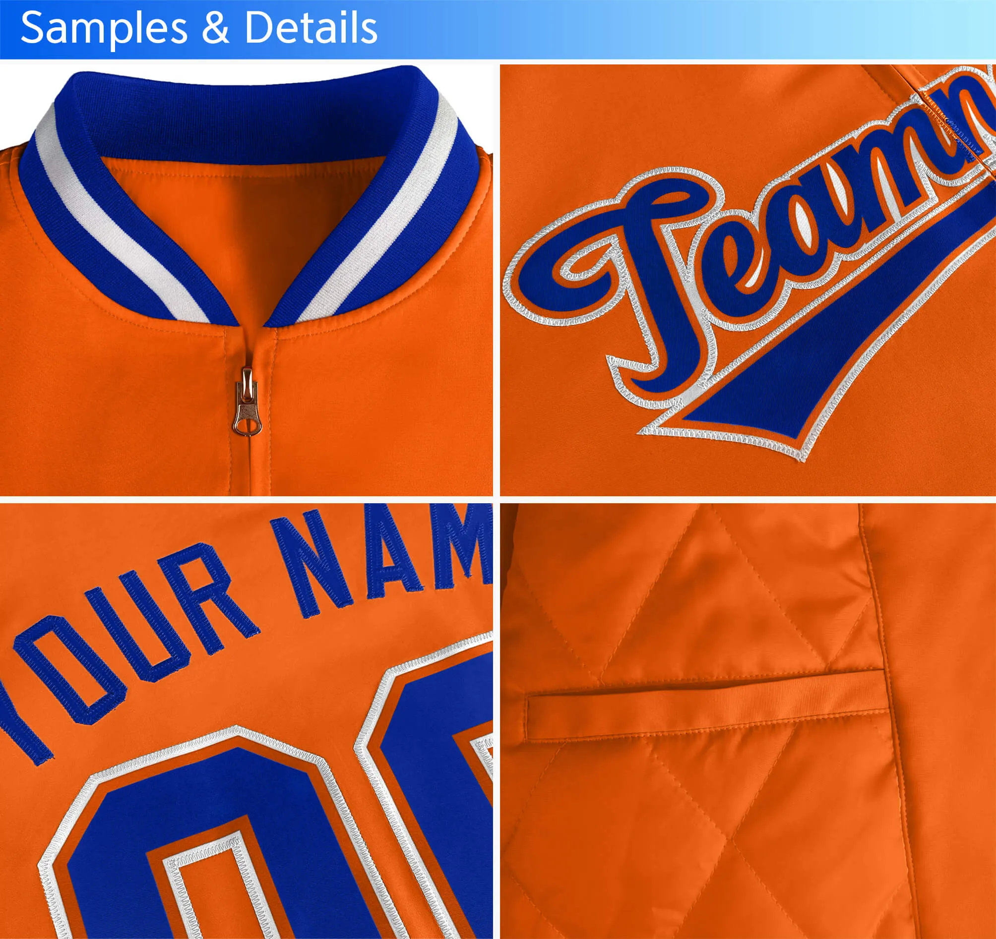 Custom Aqua Orange-White Varsity Full-Zip Letterman Bomber Jacket