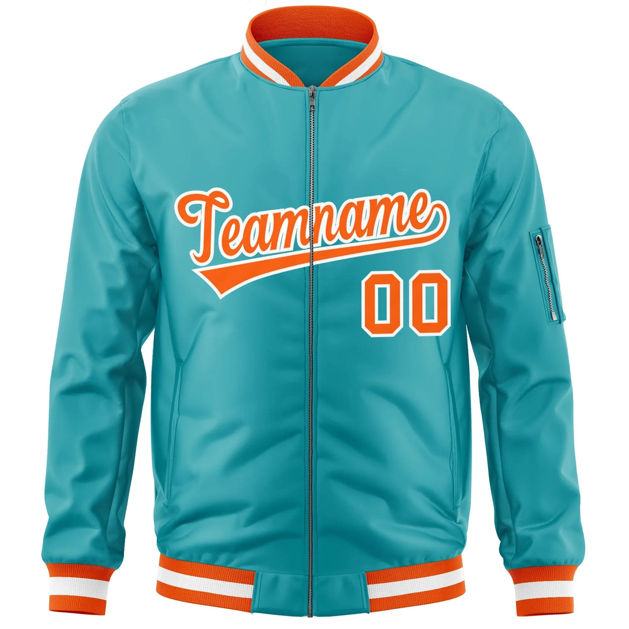 Custom Aqua Orange-White Varsity Full-Zip Letterman Bomber Jacket