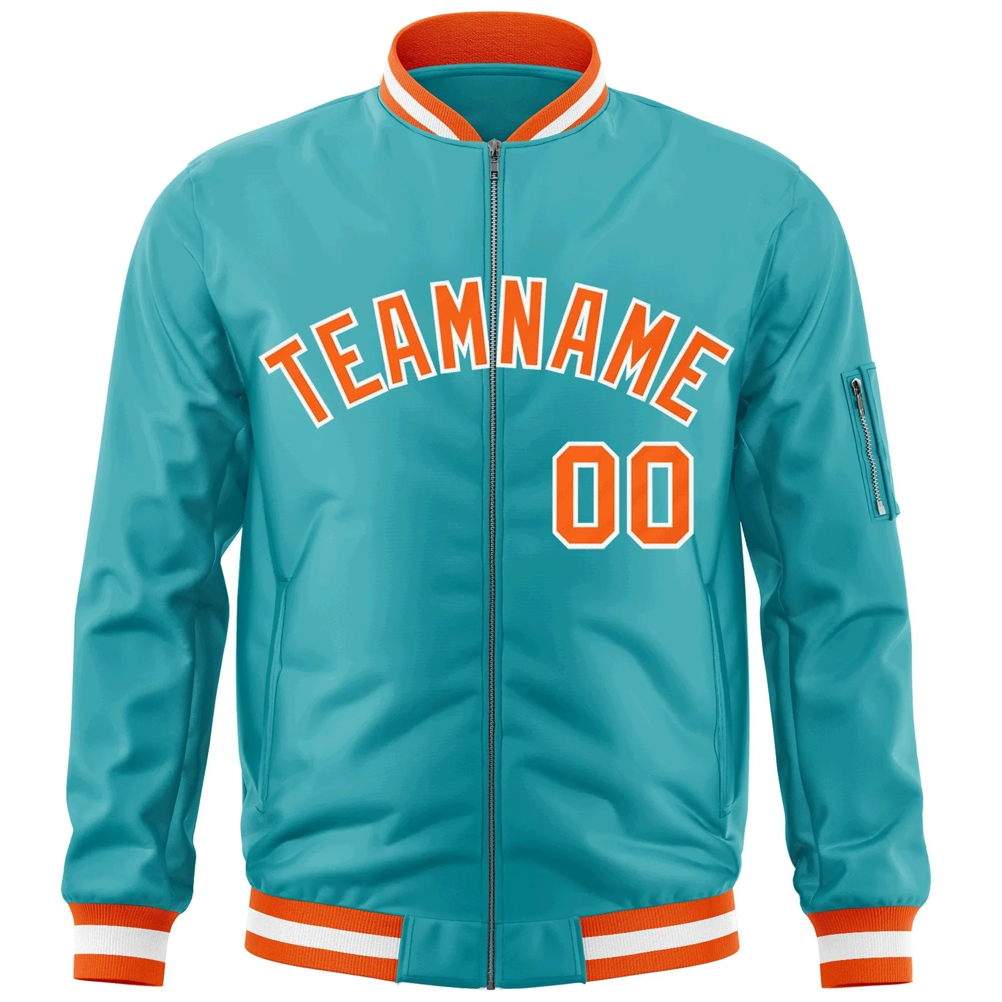 Custom Aqua Orange-White Varsity Full-Zip Letterman Bomber Jacket