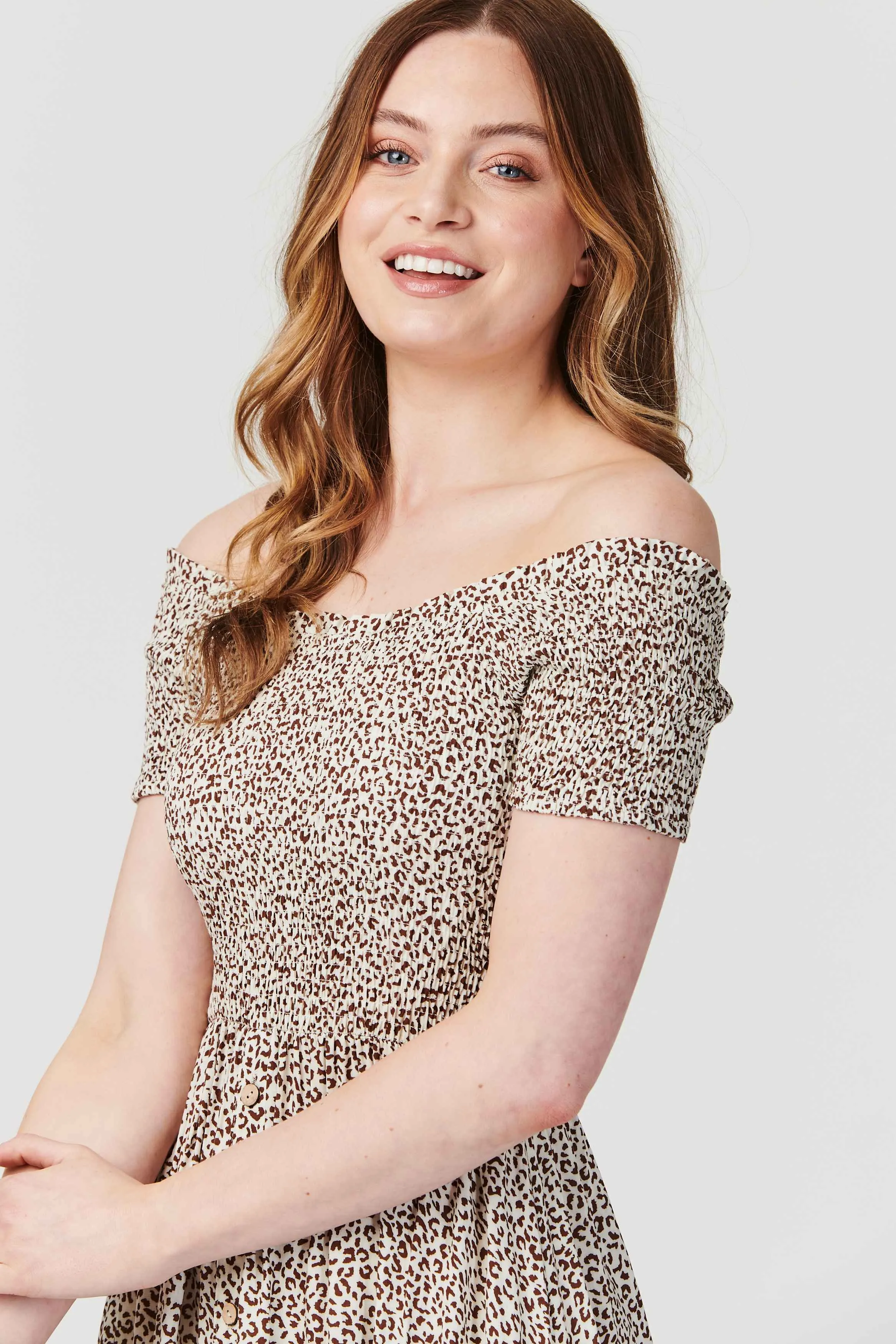 Ditsy Print Off The Shoulder Dress