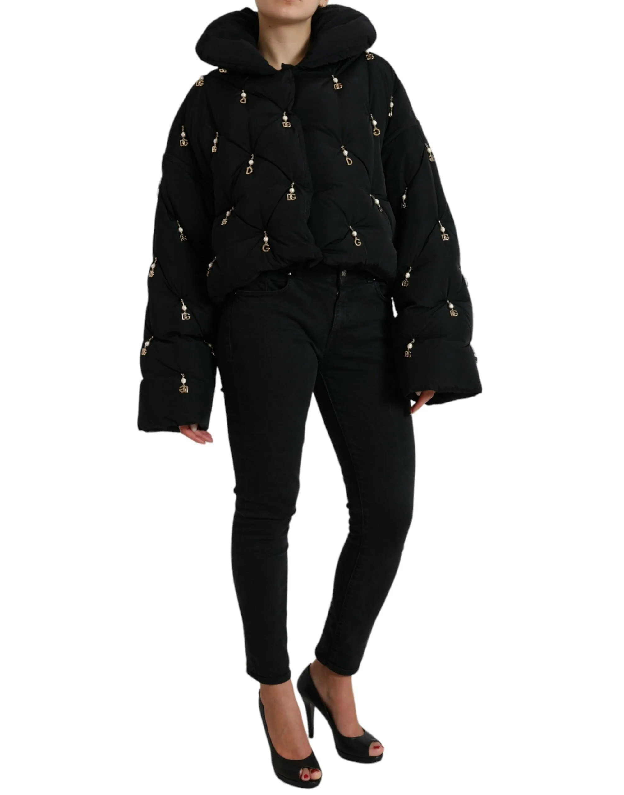 Dolce & Gabbana Quilted Down Bomber Jacket With Pearl Accents