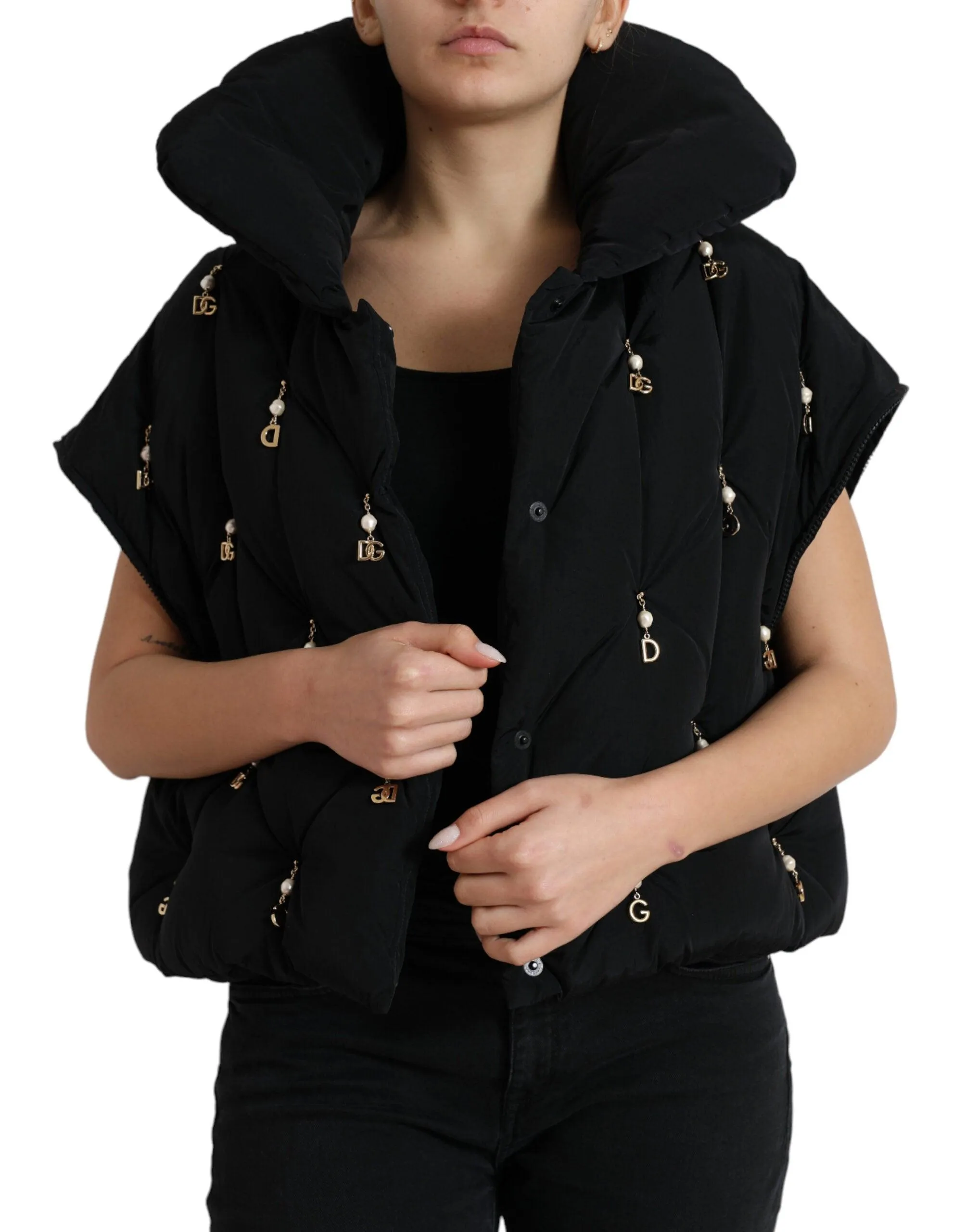 Dolce & Gabbana Quilted Down Bomber Jacket With Pearl Accents