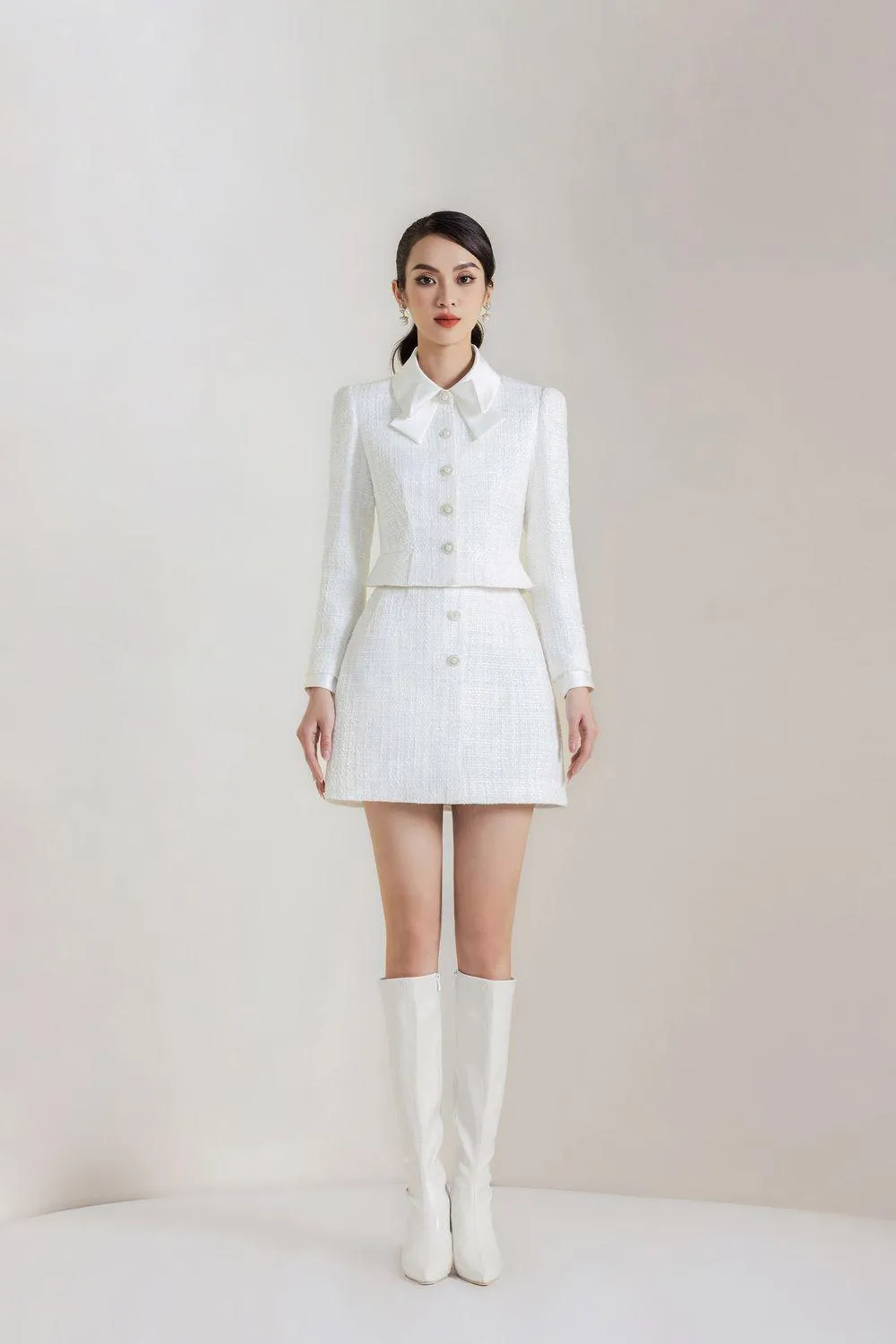 Dorothy Cropped Collared Neck Tweed Jacket