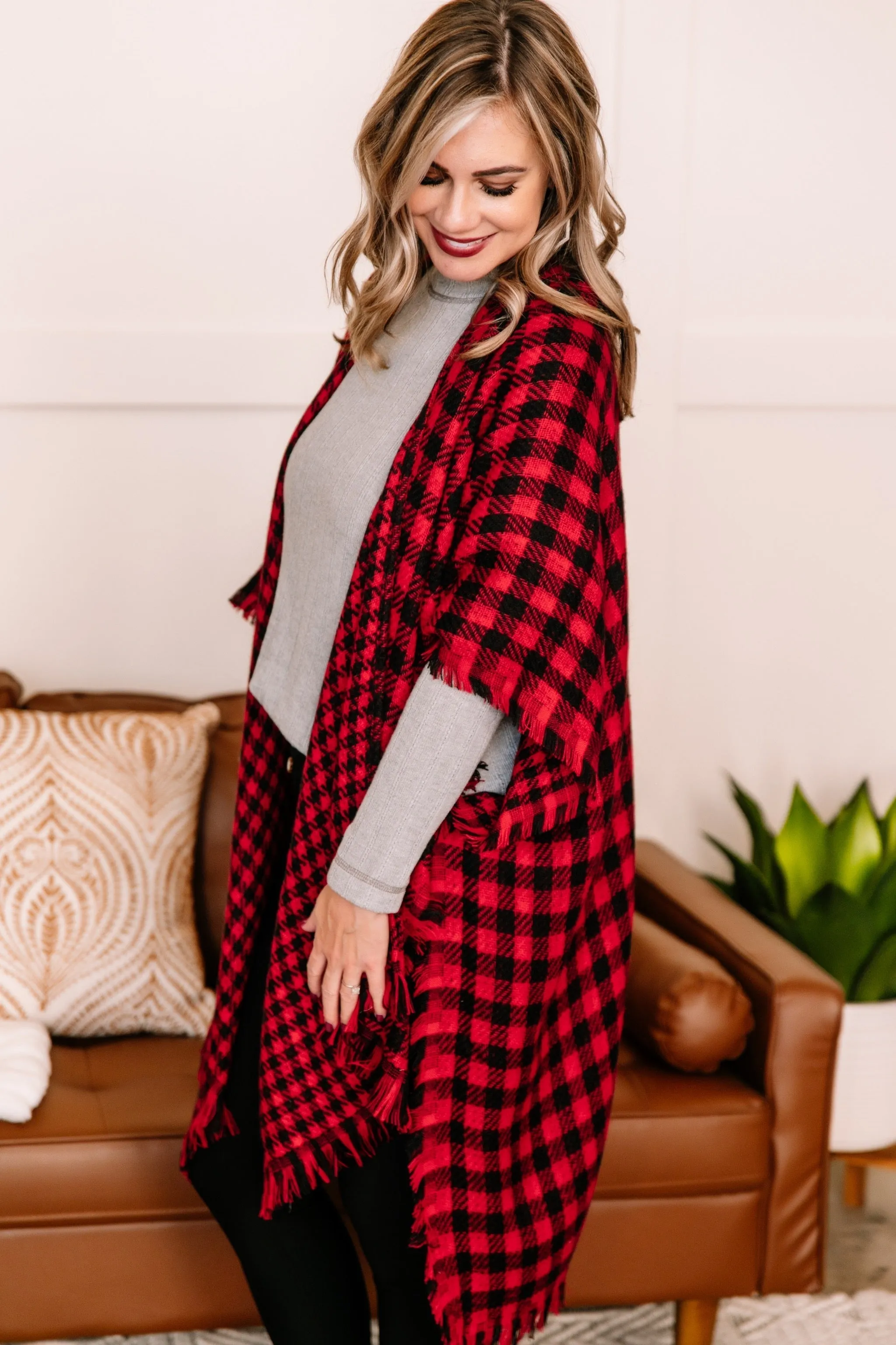 Double Down Black & Red Plaid Kimono