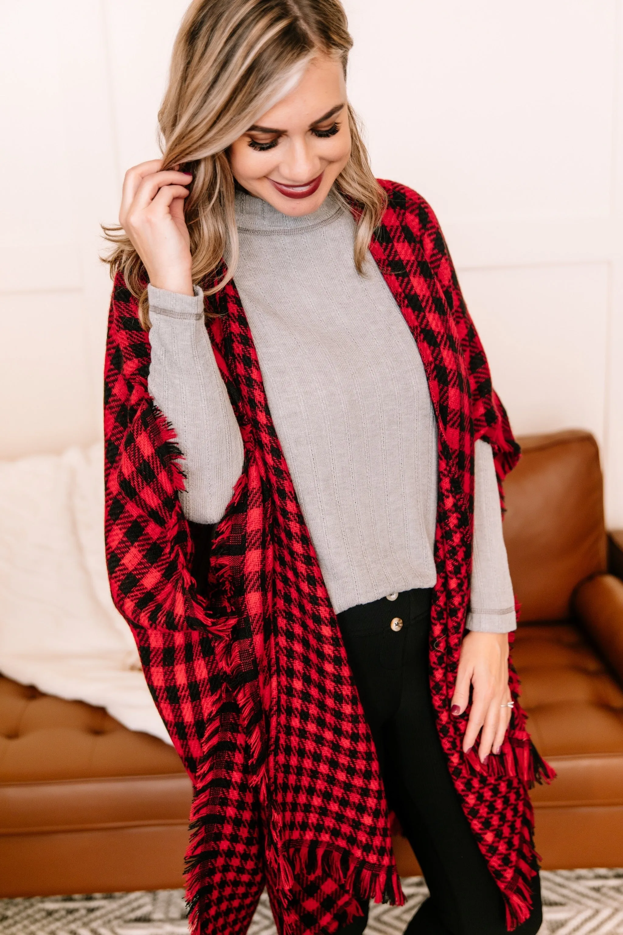 Double Down Black & Red Plaid Kimono