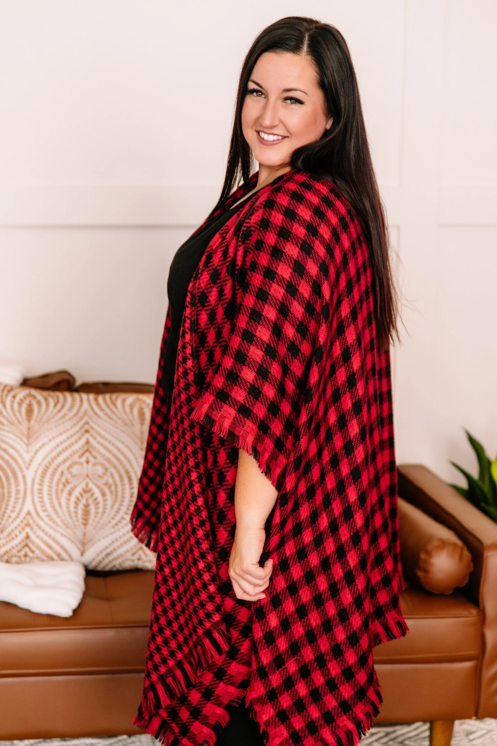 Double Down Black & Red Plaid Kimono