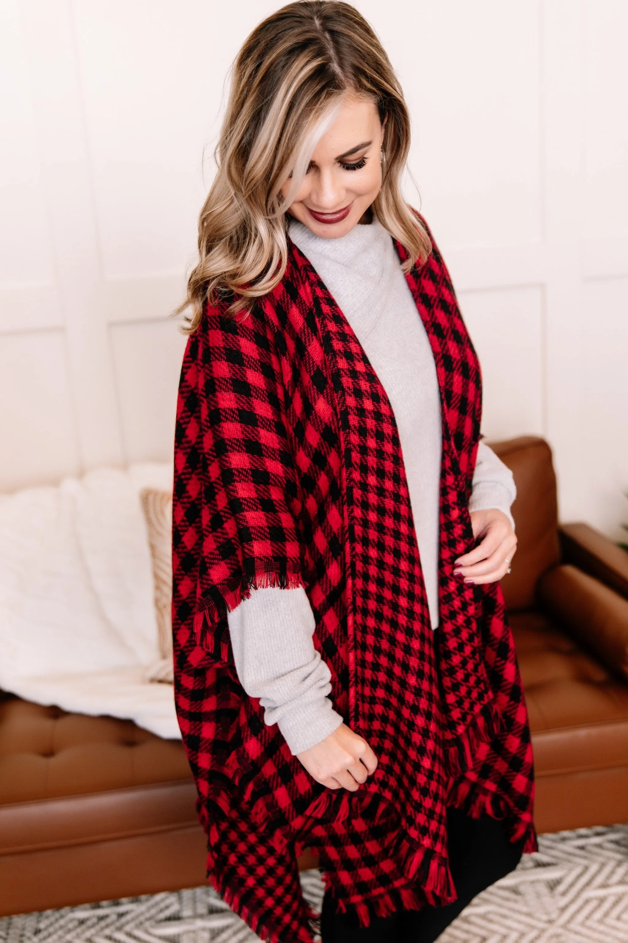 Double Down Black & Red Plaid Kimono