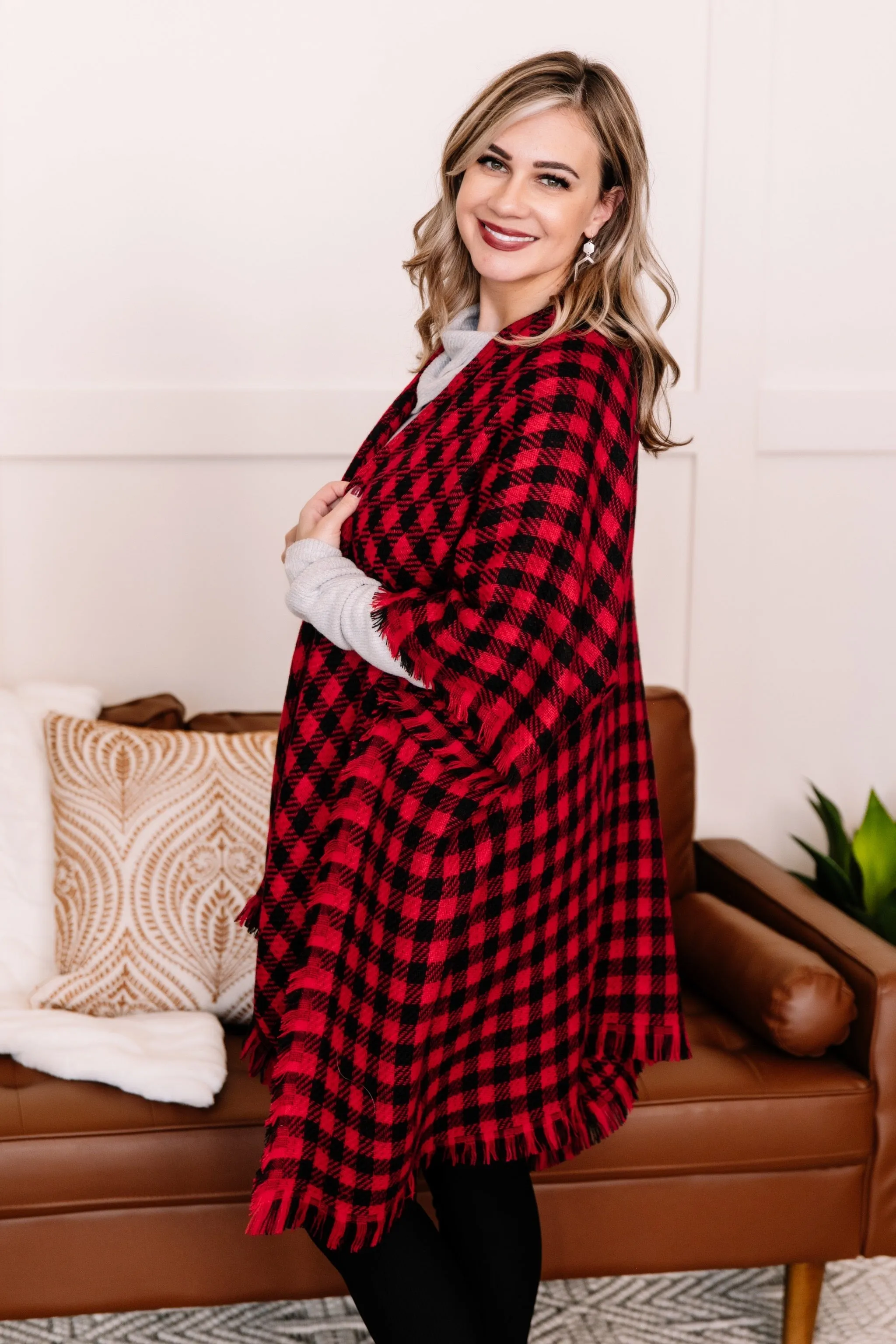 Double Down Black & Red Plaid Kimono