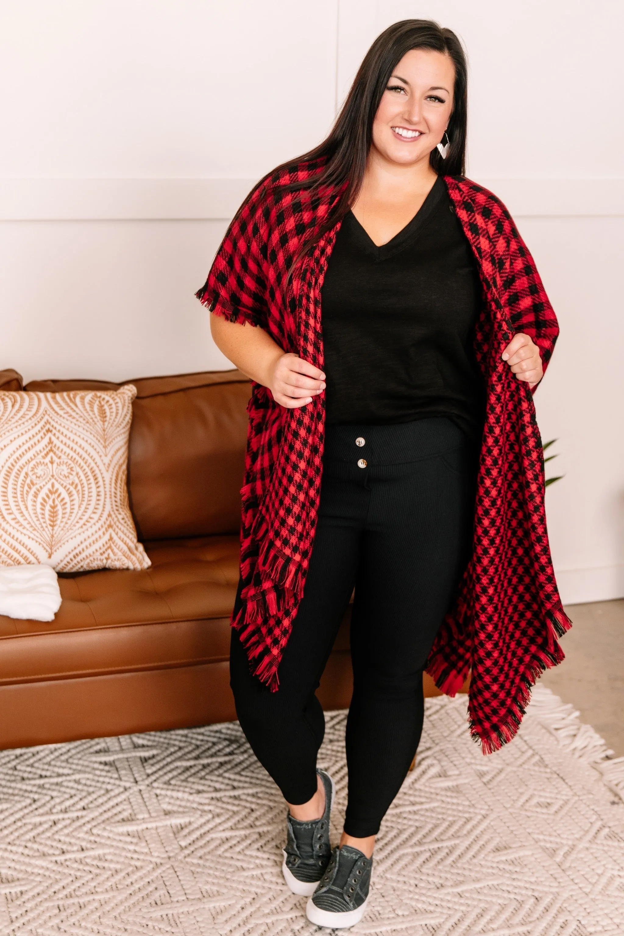 Double Down Black & Red Plaid Kimono