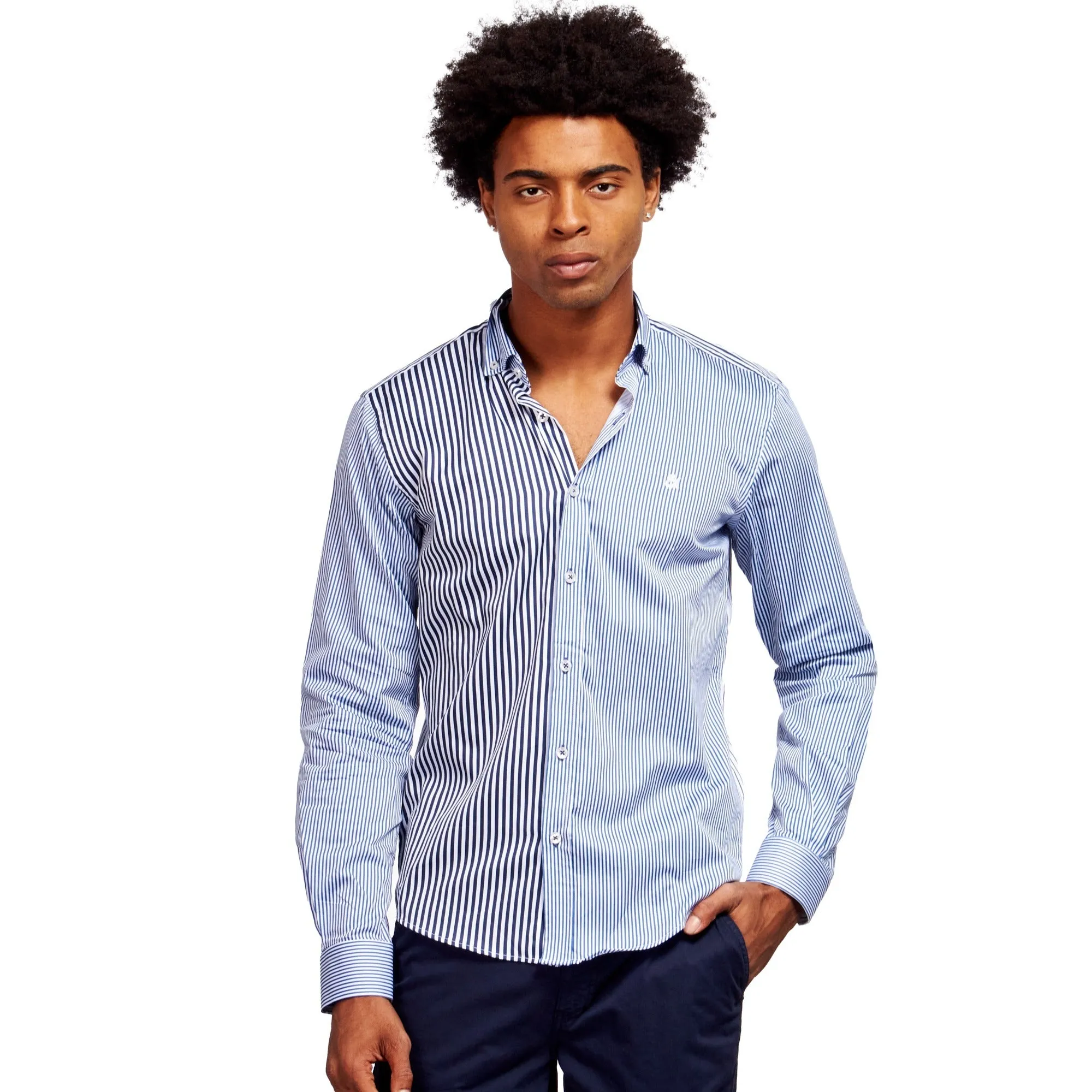 Double Striped Cotton Button Down Shirt