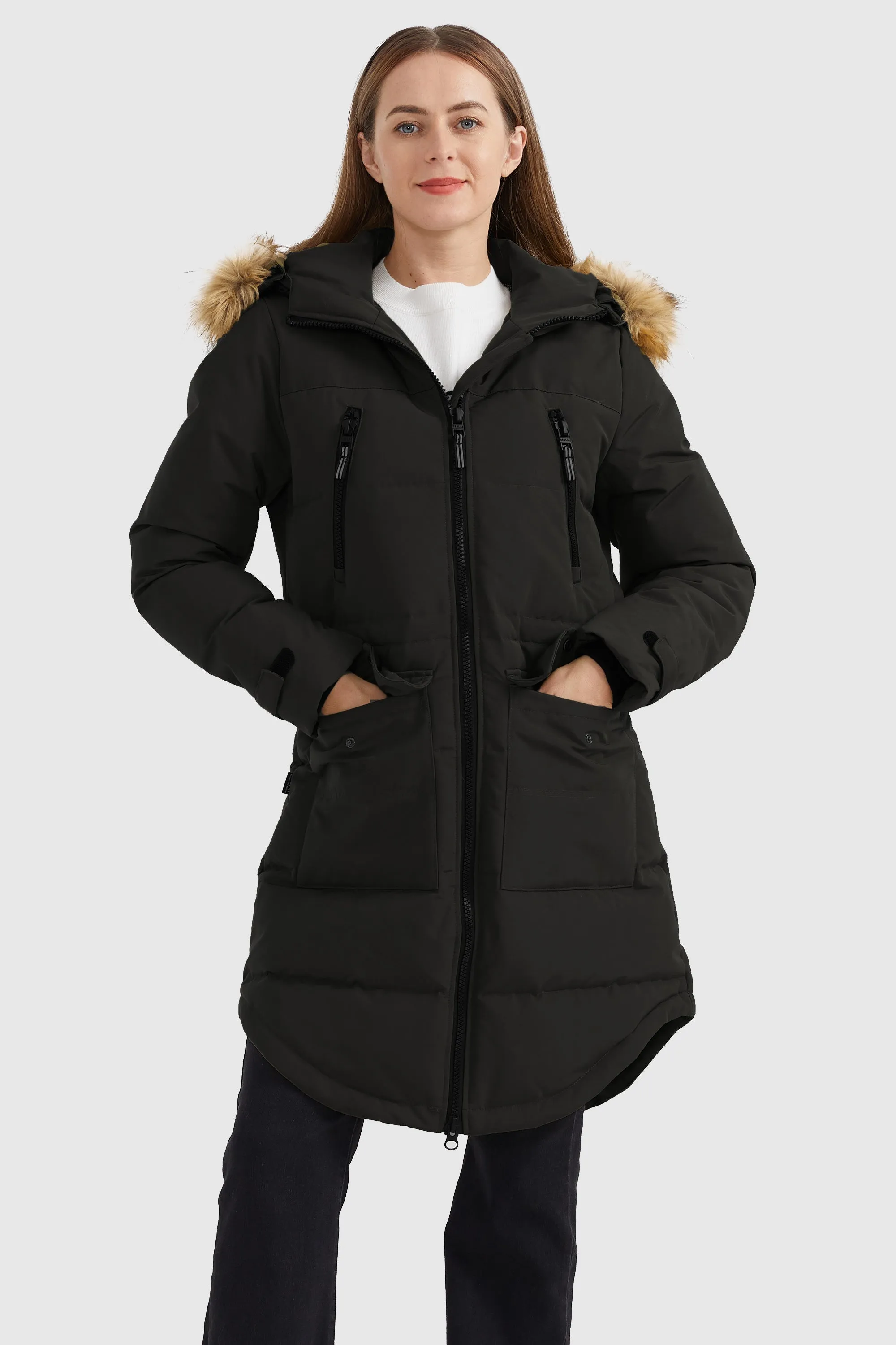 Drawstring Hooded Thickened Down Coat