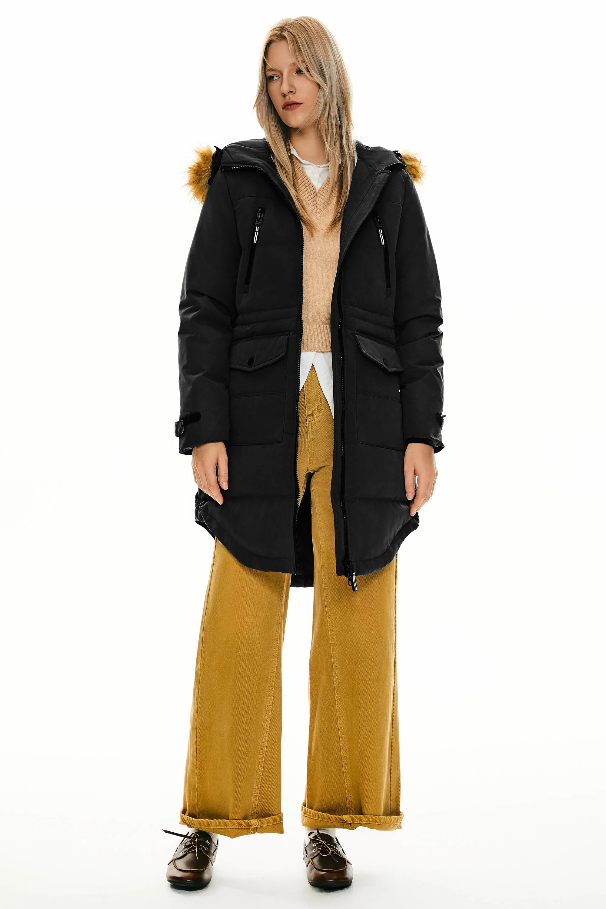 Drawstring Hooded Thickened Down Coat