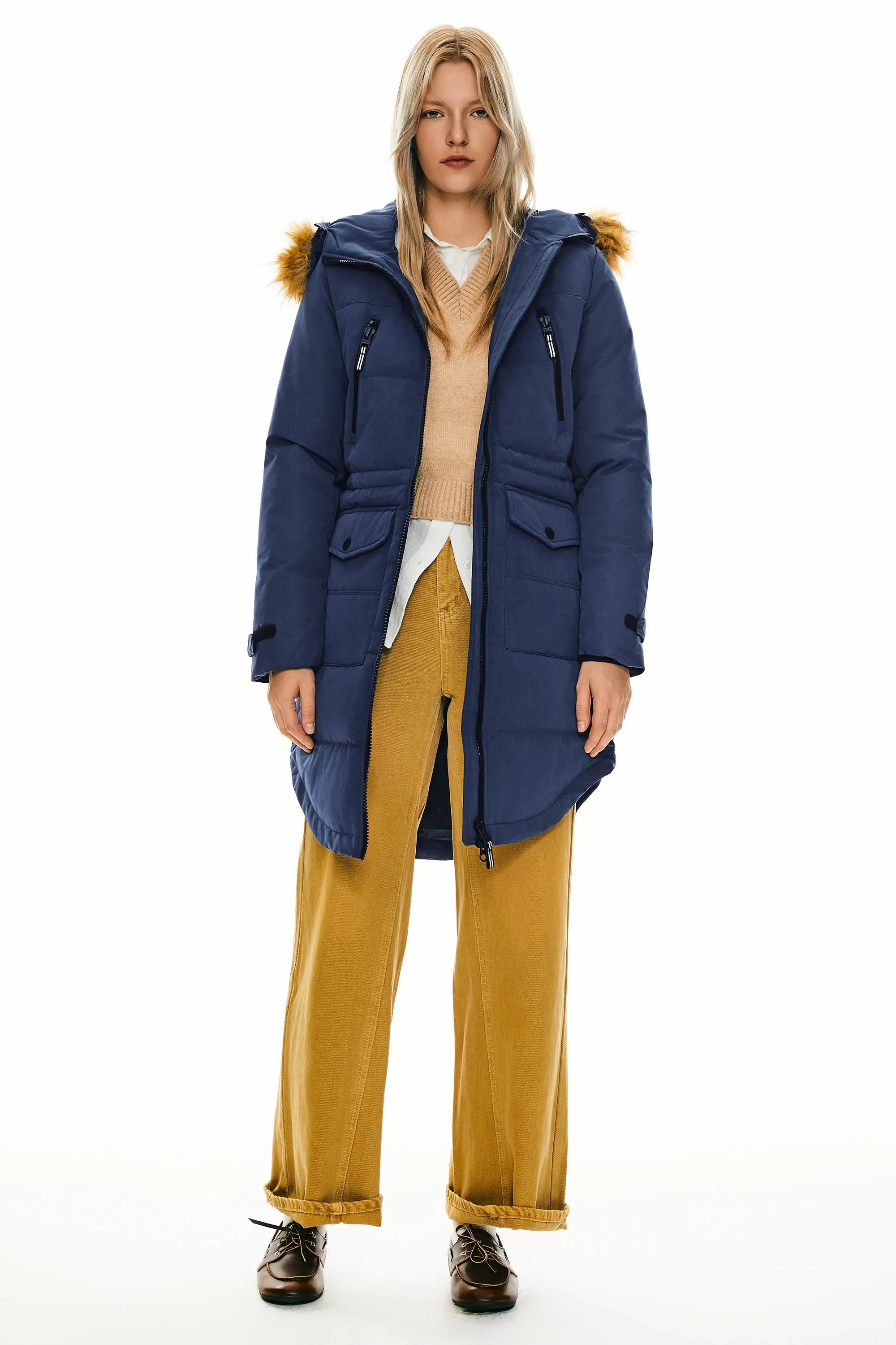 Drawstring Hooded Thickened Down Coat