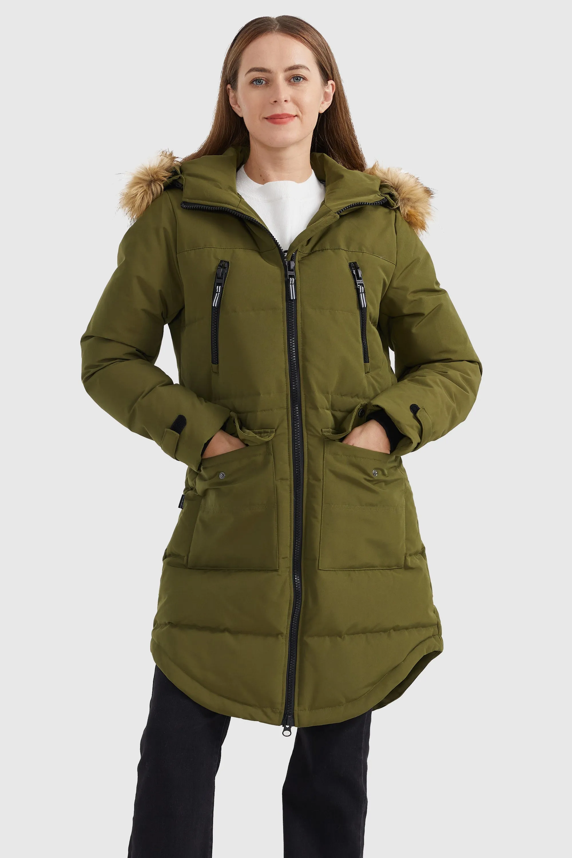 Drawstring Hooded Thickened Down Coat