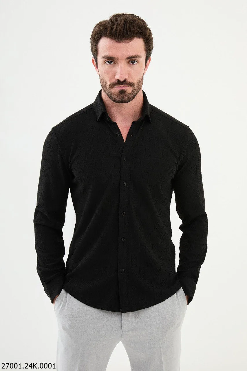 Elegant Black Textured Shirt for Men.