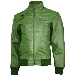 Expressive Green Bomber Leather Jacket Men