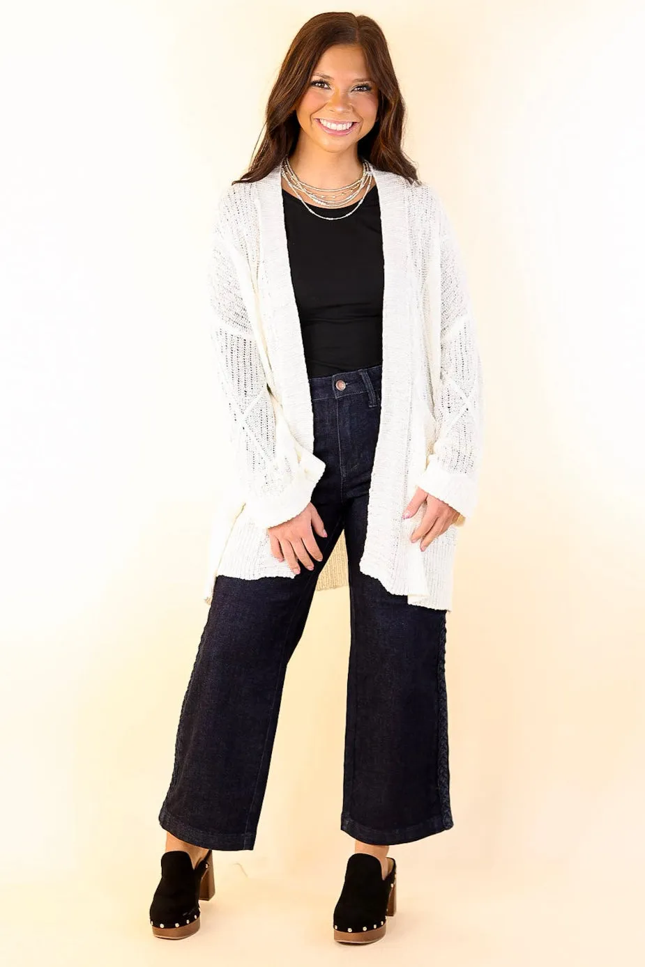 Fashionable Comfort Knit Cardigan with Pockets in Ivory