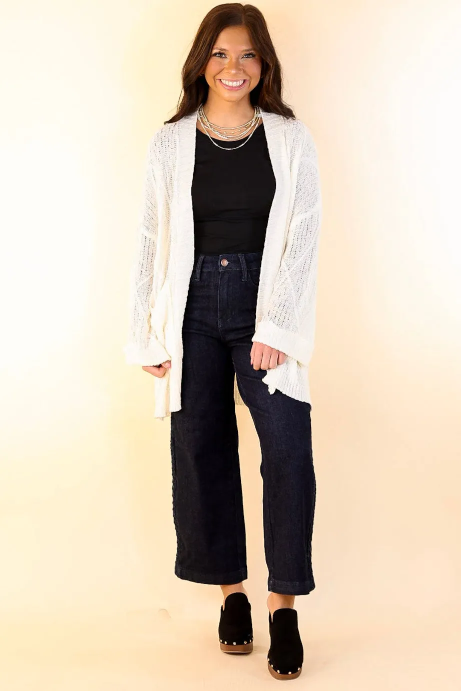 Fashionable Comfort Knit Cardigan with Pockets in Ivory