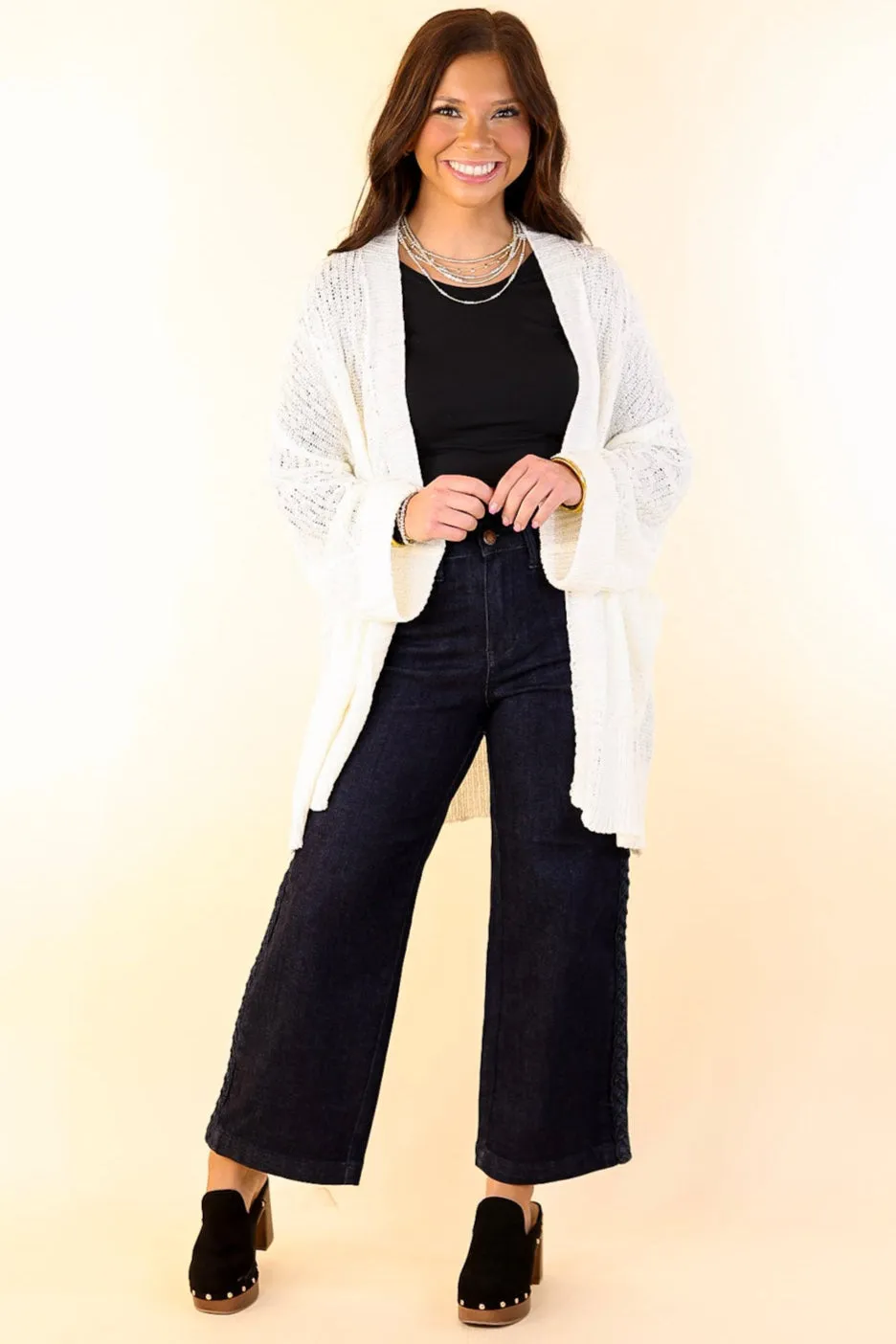 Fashionable Comfort Knit Cardigan with Pockets in Ivory