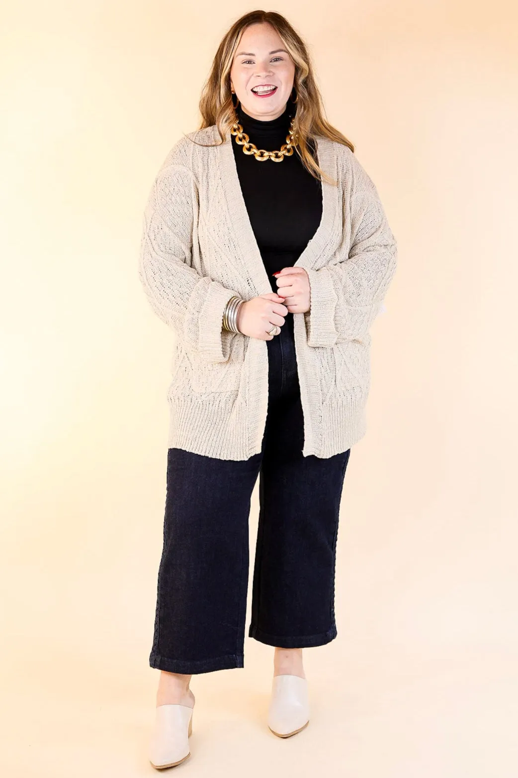 Fashionable Comfort Knit Cardigan with Pockets in Light Taupe