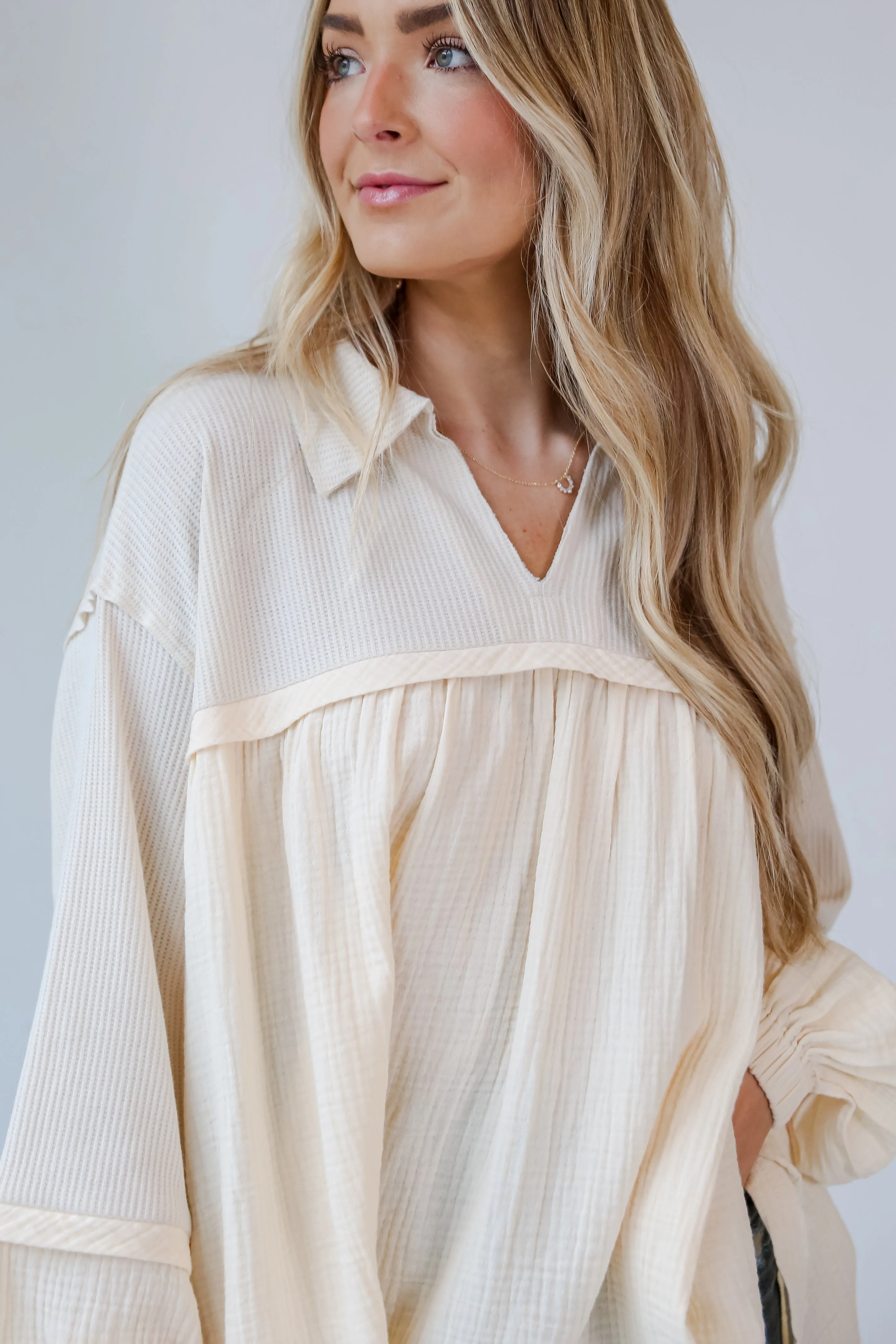 FINAL SALE - Officially Fashionable Cream Linen Babydoll Blouse