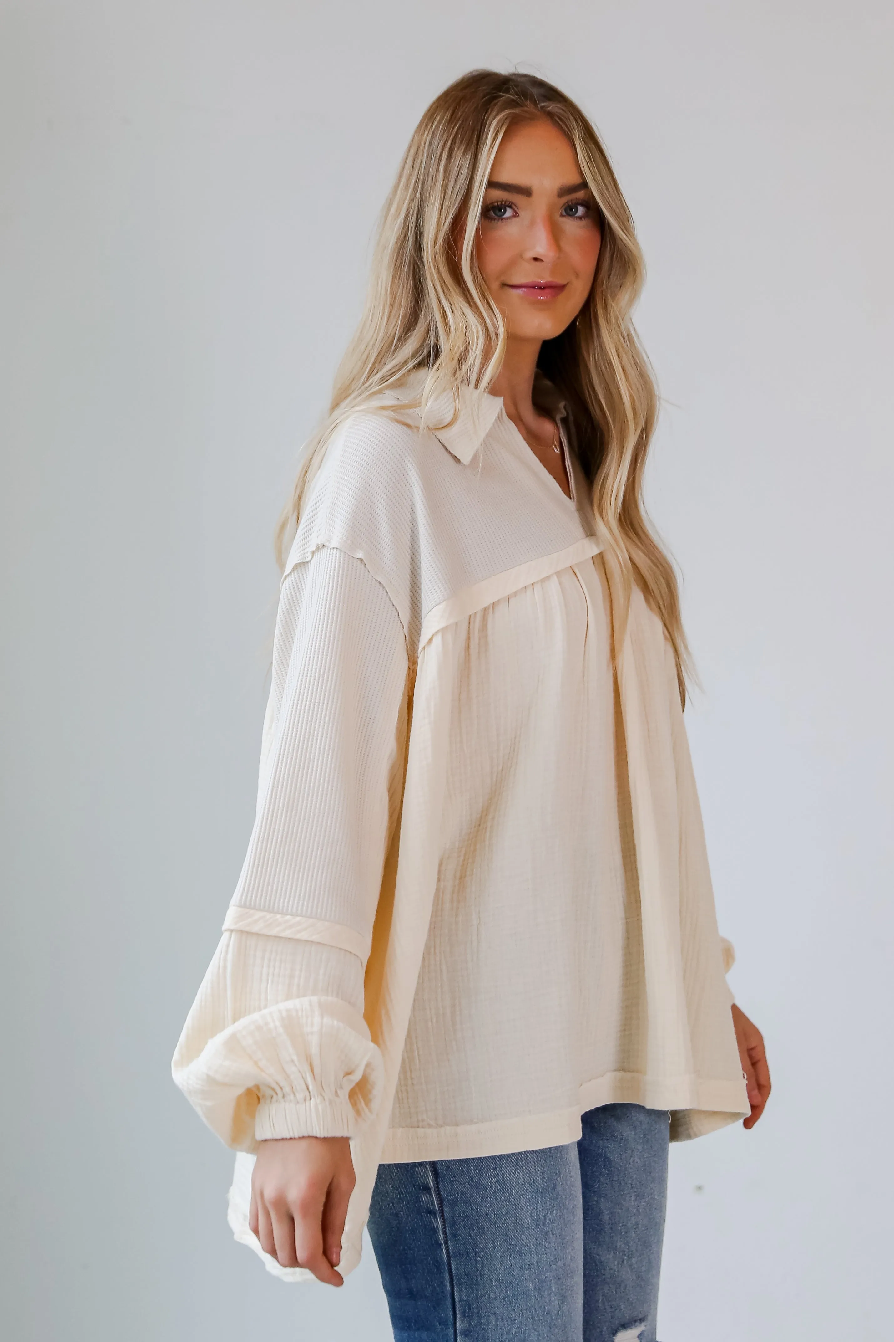 FINAL SALE - Officially Fashionable Cream Linen Babydoll Blouse