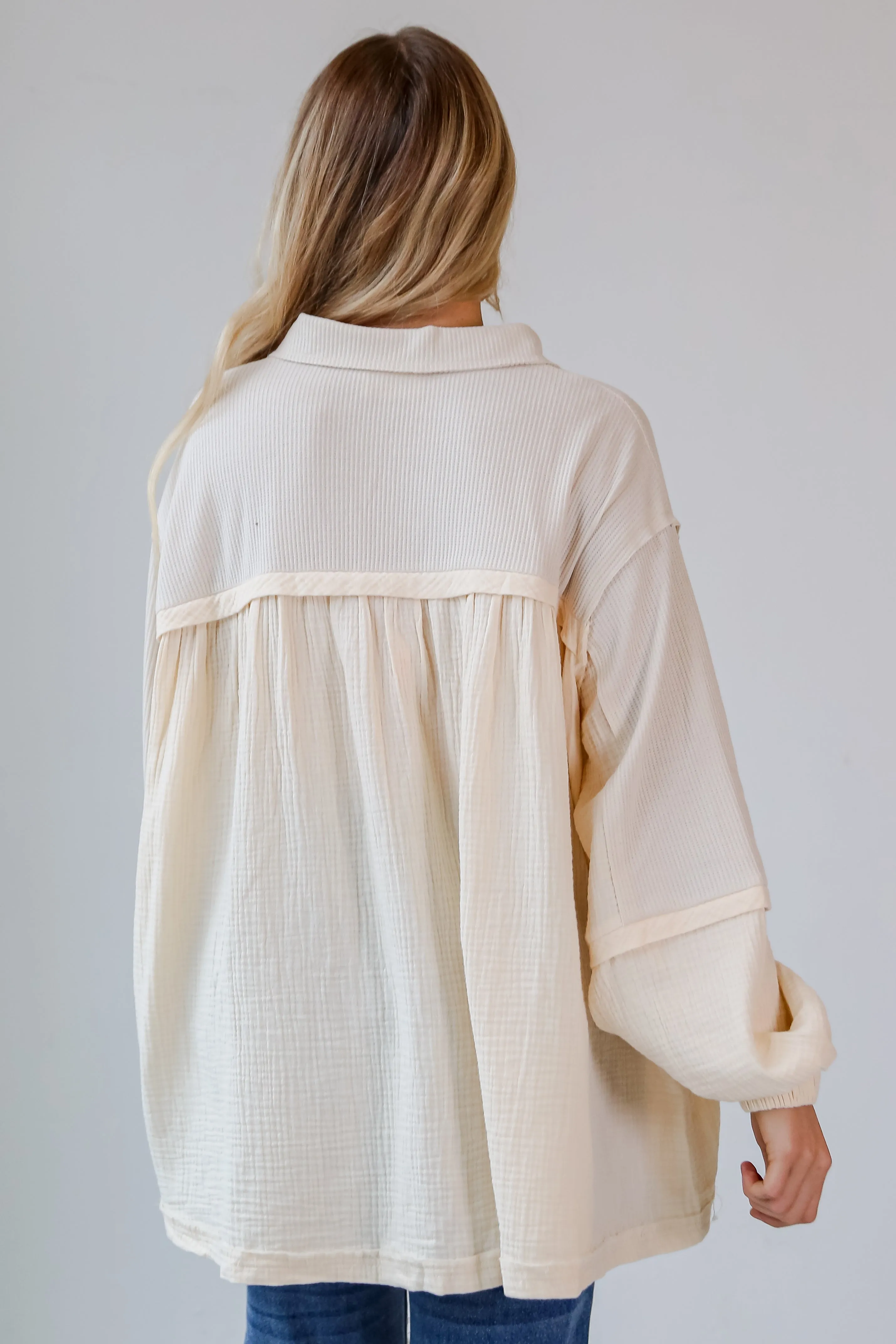 FINAL SALE - Officially Fashionable Cream Linen Babydoll Blouse