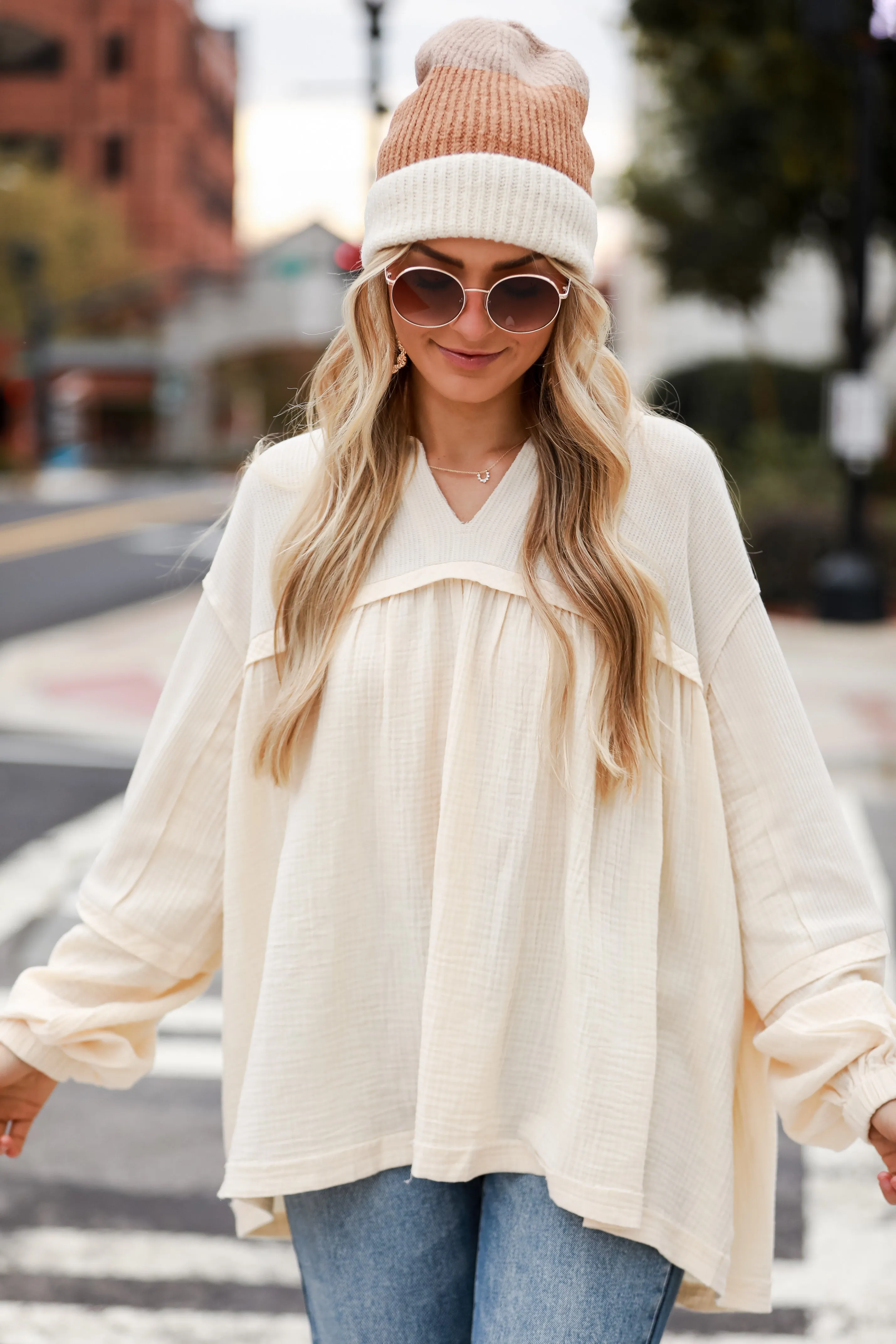 FINAL SALE - Officially Fashionable Cream Linen Babydoll Blouse