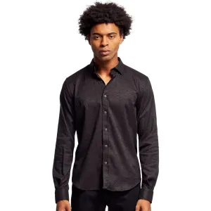 Floral Jacquard Slim Fit Button Down Shirt - Black