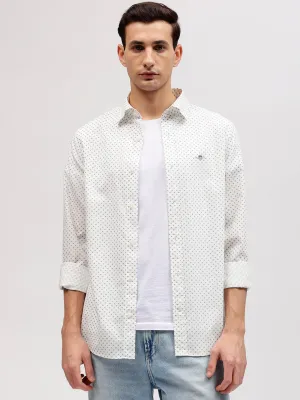 Gant Men Off White Printed Button-down Collar Full Sleeves Shirt